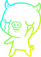 cold gradient line drawing of a cartoon pig crying waving goodbye png