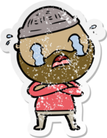 distressed sticker of a cartoon bearded man crying png