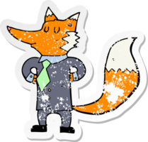 distressed sticker of a cartoon fox businessman png