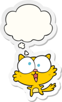 crazy cartoon cat with thought bubble as a printed sticker png