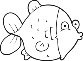 hand drawn black and white cartoon funny fish png