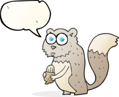 hand- getrokken toespraak bubbel tekenfilm boos eekhoorn met noot png