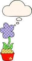 cute cartoon flower with thought bubble in comic book style png