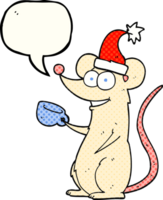 hand drawn comic book speech bubble cartoon mouse wearing christmas hat png