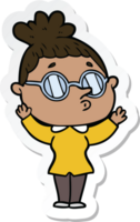 sticker of a cartoon woman wearing glasses png