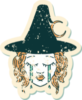 grunge sticker of a crying human witch character png