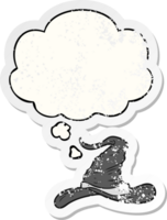 cartone animato maghi cappello con pensato bolla come un' afflitto logoro etichetta png
