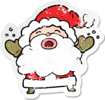 distressed sticker of a cartoon santa claus shouting png