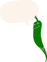cartoon chili pepper with speech bubble in retro style png