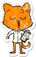 distressed sticker of a cartoon cat singing png