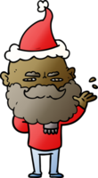 main tiré pente dessin animé de une dédaigneux homme avec barbe renfrogné portant Père Noël chapeau png