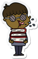 sticker of a cartoon boy wearing dark glasses carrying books png