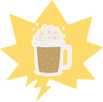 cartoon pint of ale with speech bubble in retro style png