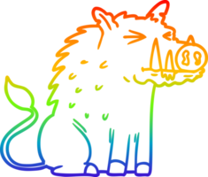 rainbow gradient line drawing of a cartoon warthog png