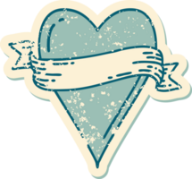 iconic distressed sticker tattoo style image of a heart and banner png