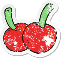 retro distressed sticker of a cartoon cherries png