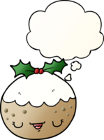 schattig tekenfilm Kerstmis pudding met gedachte bubbel in glad helling stijl png