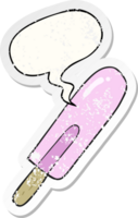 cartoon ice lolly with speech bubble distressed distressed old sticker png