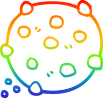 rainbow gradient line drawing of a cartoon chocolate chip cookie png