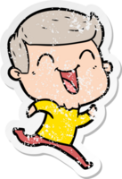 distressed sticker of a cartoon man laughing png