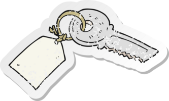 adesivo retrô angustiado de uma chave de desenho animado com tag png