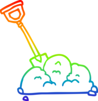 regnbåge lutning linje teckning av en tecknad serie spade i sopor png