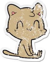 distressed sticker of a cartoon happy cat png