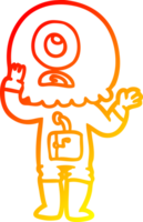warm gradient line drawing of a worried cartoon cyclops alien spaceman png