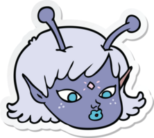 pegatina de una cara de niña espacial extraterrestre de dibujos animados png