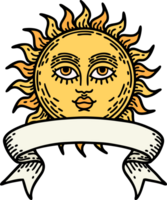 tatuaje tradicional con pancarta de un sol con cara png