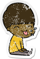 bedrövad klistermärke av en tecknad pojke som sticker ut tungan png