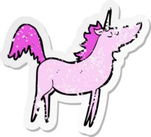 retro distressed sticker of a cartoon unicorn png