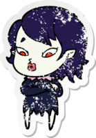 distressed sticker of a cute cartoon vampire girl png