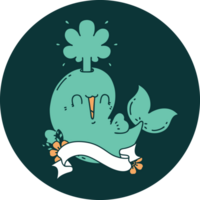 icon of a tattoo style happy squirting whale character png