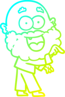 cold gradient line drawing of a cartoon crazy happy man with beard png