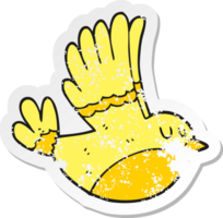 retro distressed sticker of a cartoon flying bird png