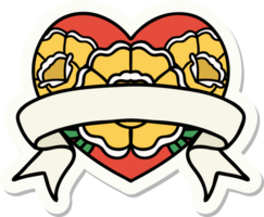 sticker of tattoo in traditional style of a heart and banner with flowers png