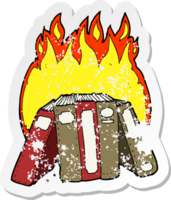 retro distressed sticker of a cartoon burning books png