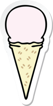 klistermärke av en knäppa hand dragen tecknad serie jordgubb is grädde kon png