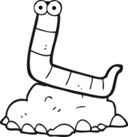 hand drawn black and white cartoon worm png