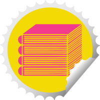 circular peeling sticker cartoon of a stack of books png