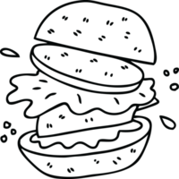 line drawing quirky cartoon veggie burger png