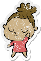 distressed sticker of a cartoon calm woman png