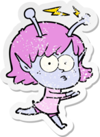 adesivo angustiado de uma garota alienígena de desenho animado png