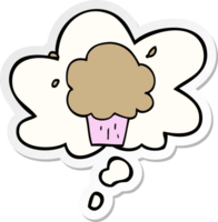 cartoon cupcake with thought bubble as a printed sticker png