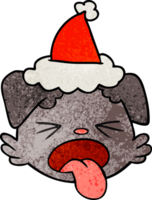 hand drawn textured cartoon of a dog face wearing santa hat png