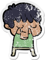 distressed sticker of a happy cartoon boy png