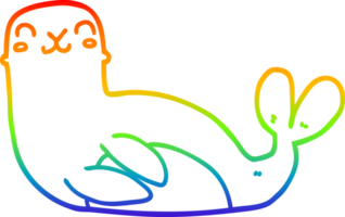 rainbow gradient line drawing of a cartoon seal png