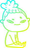 cold gradient line drawing of a cartoon woman png