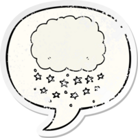 cartoon rain cloud with speech bubble distressed distressed old sticker png